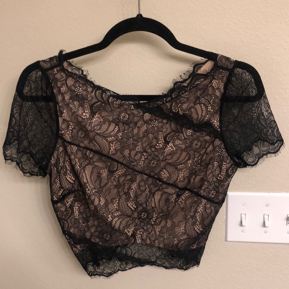 Black and Nude Lace Crop Top